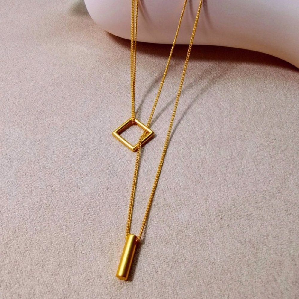 geometric pendant necklace 18K Gold paved